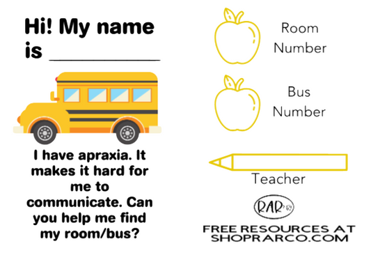 Classroom/Teacher/Bus Apraxia visual aide - FREE PARENT RESOURCE