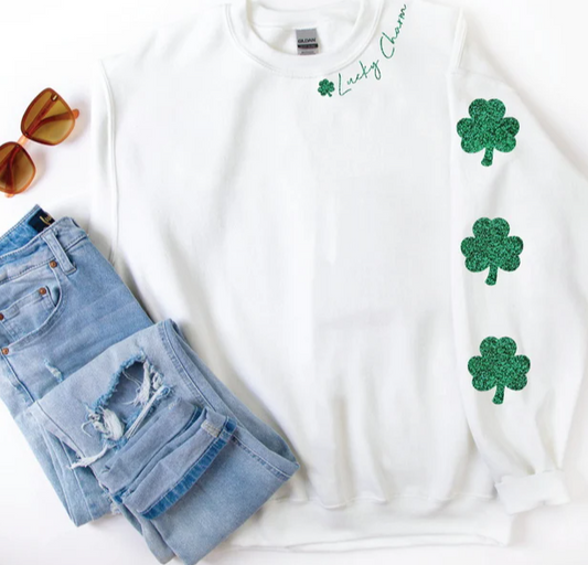 Lucky charm crewneck sweater with arm sleeve detail