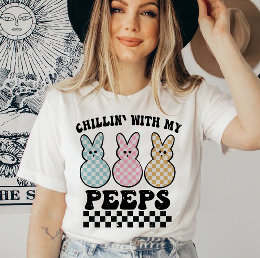 Chillin' with my peeps chekered print T shirt - Kids & Adult sizing