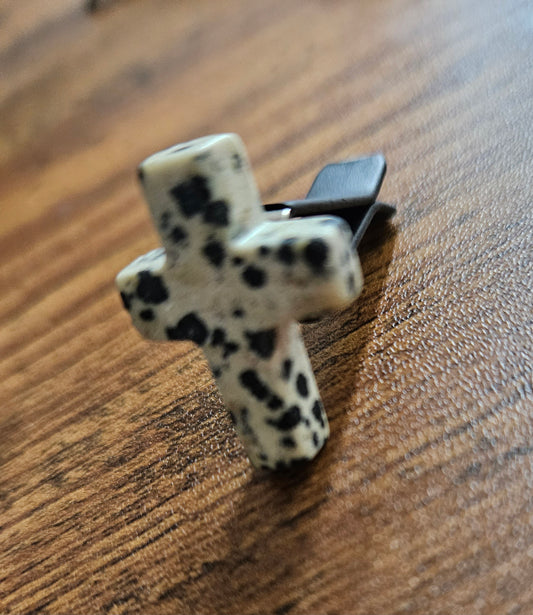 STAY COMPOSED cross Crystal Vent Clips (Dalmation Stone)