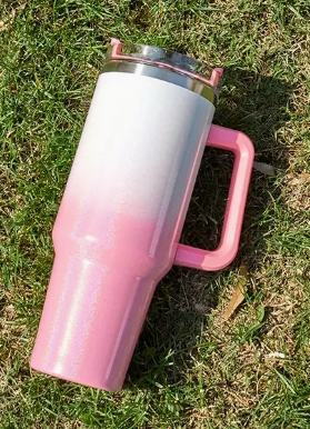 40 oz pink & white shimmer tumbler