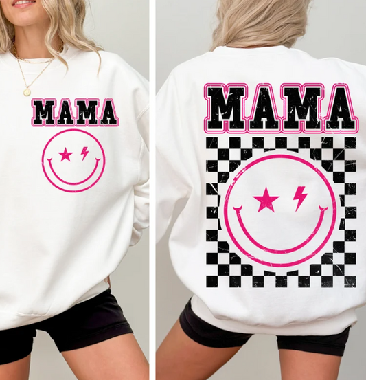 MAMA smiley front/back checkered crewneck