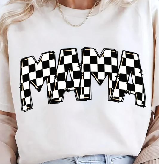 MAMA doodle checkered text T