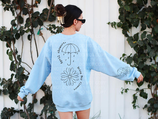 Apriil showers bring May flowers blue crewneck sweater