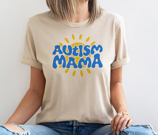 Autism Mama sand colored T shirt