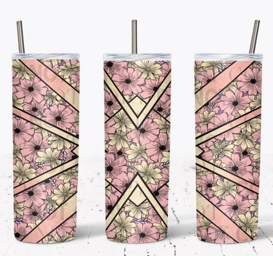 Pink/tan floral 22oz hot/cold tumbler