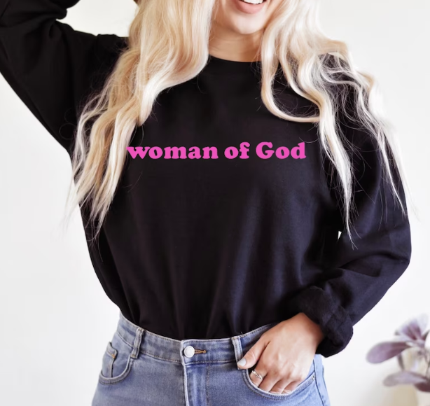 woman of God crewneck black sweater