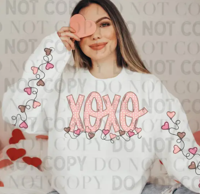 XOXO sleeve hearts crewneck sweater