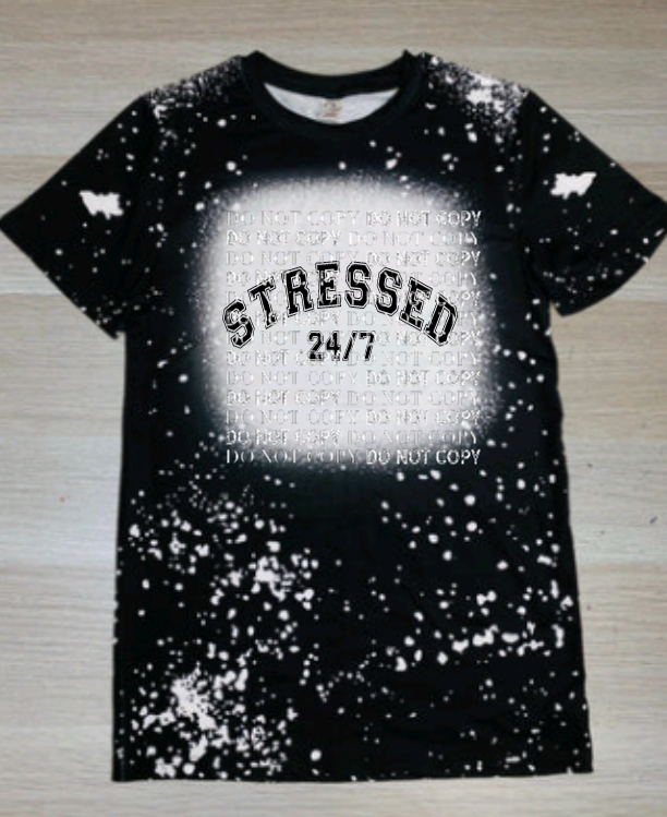 STRESSED 24/7 black FAUX bleach T shirt