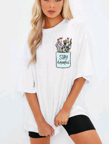 Stay hopeful floral pocket print T shirt