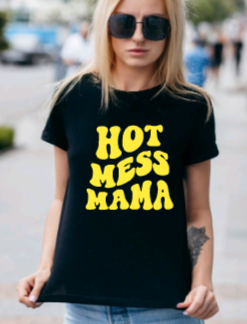 Hot mess mama black/yellow t shirt