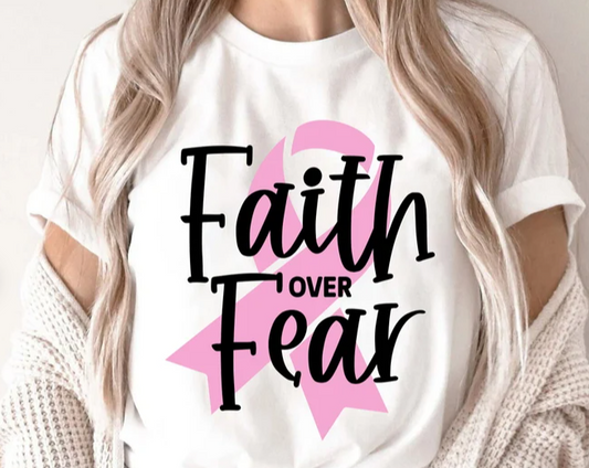 Faith over fear breast cancer pink ribbon T shirt