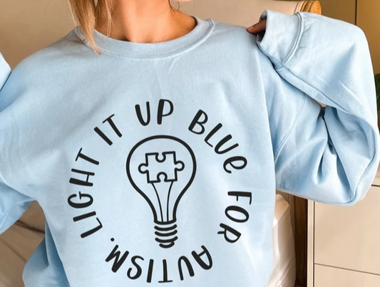 Light it up blue for Autism pastel blue crewneck sweater