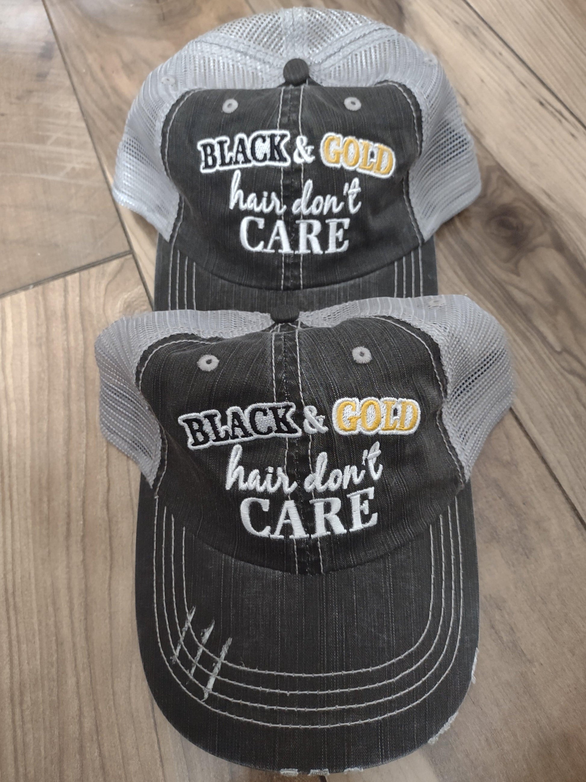 BLACK & GOLD HAIR DON'T CARE HAT - RAR.